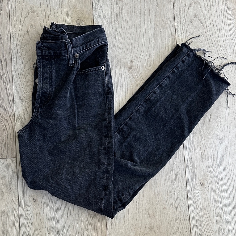 Agolde Dark Denim Frayed Ankle Jeans